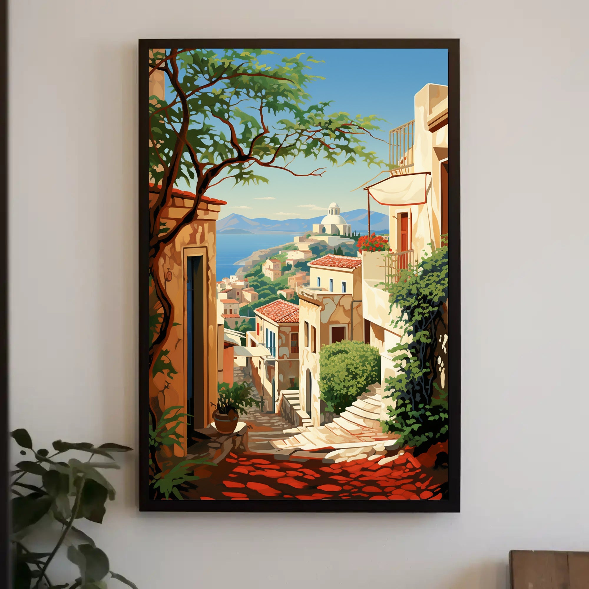 Mediterranean Coastal Village Travel Poster PosterGoat