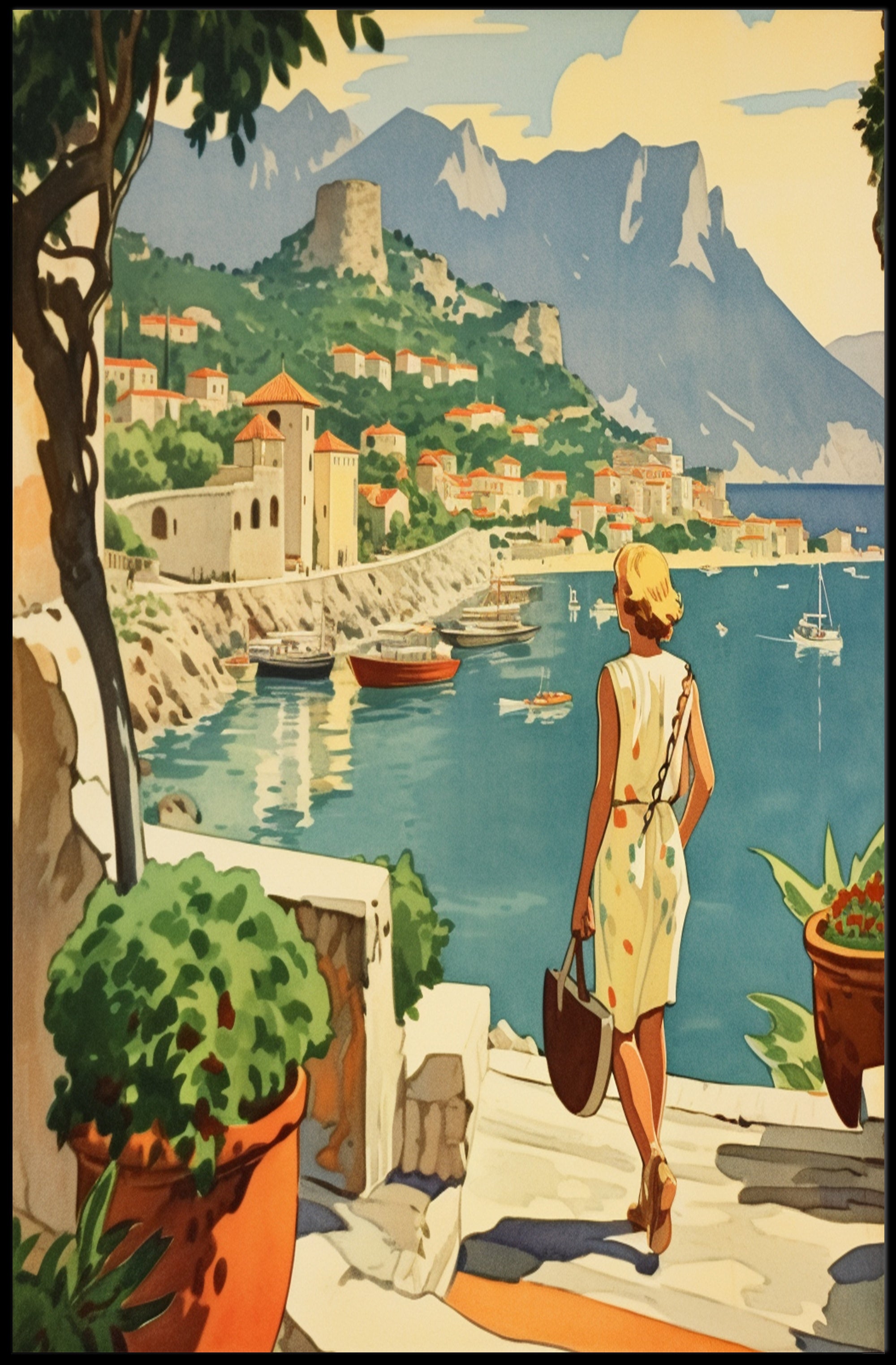 Mediterranean Seaside Nostalgia: Vintage Travel Poster PosterGoat