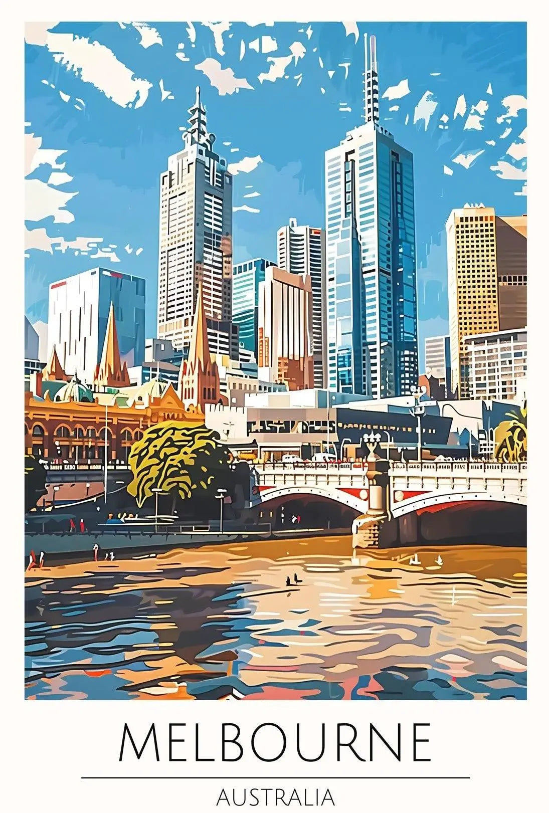 Melbourne Cityscape Vibrant Urban Travel Poster PosterGoat