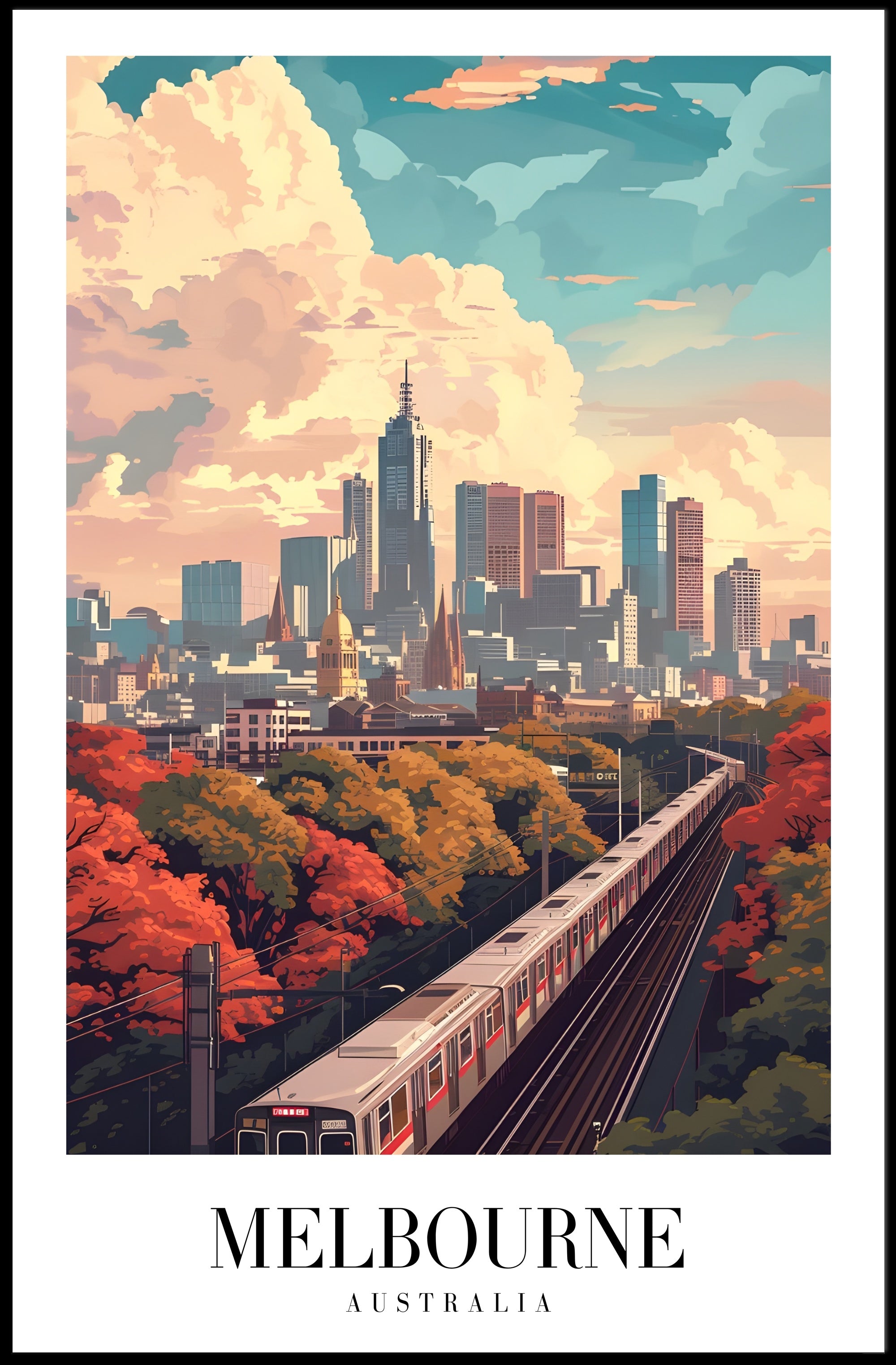Melbourne Cityscape: Modern Train Journey Urban or Cityscape Poster PosterGoat