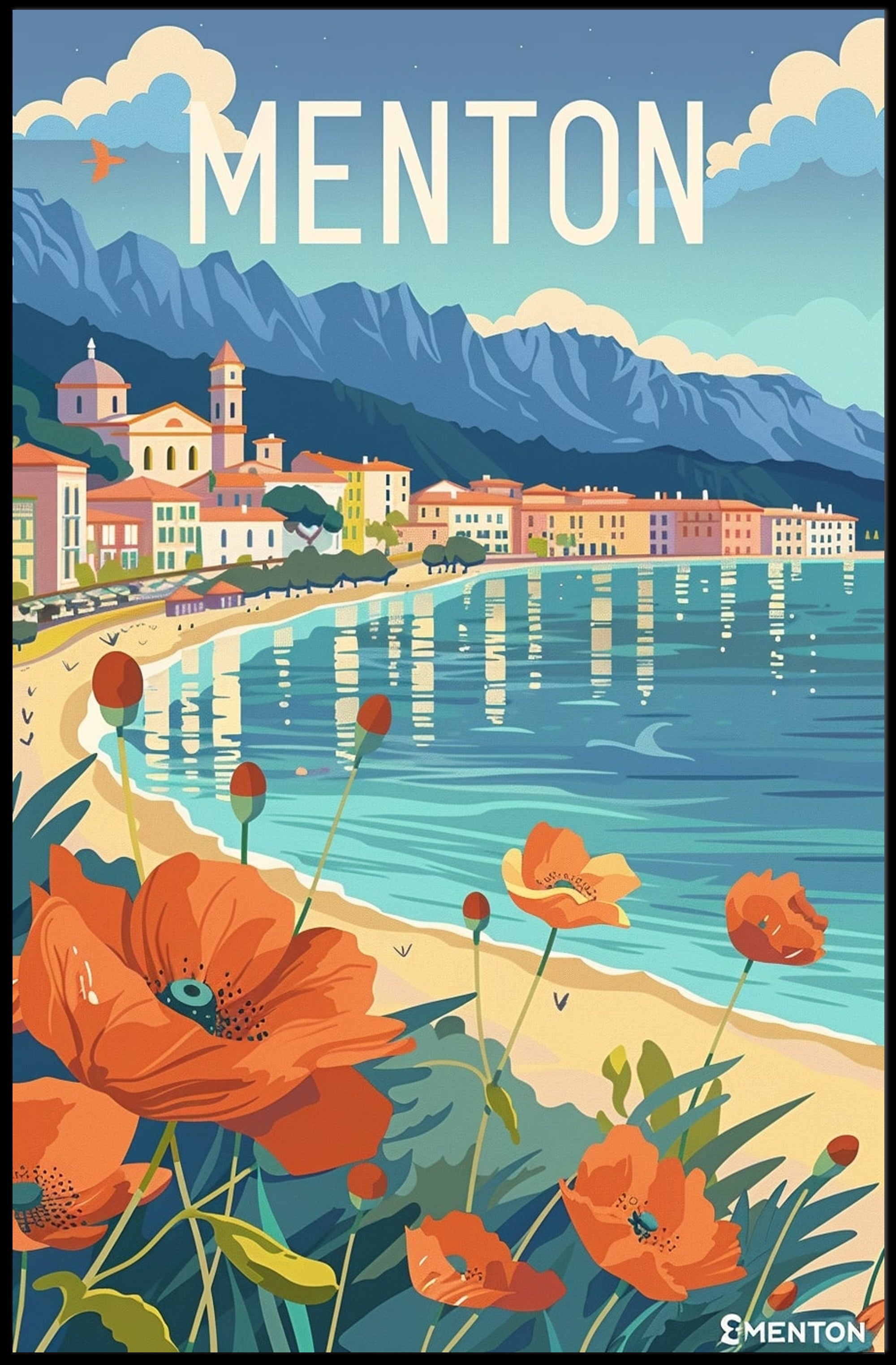 Menton Coastal Scene Vintage Travel Illustration Poster PosterGoat