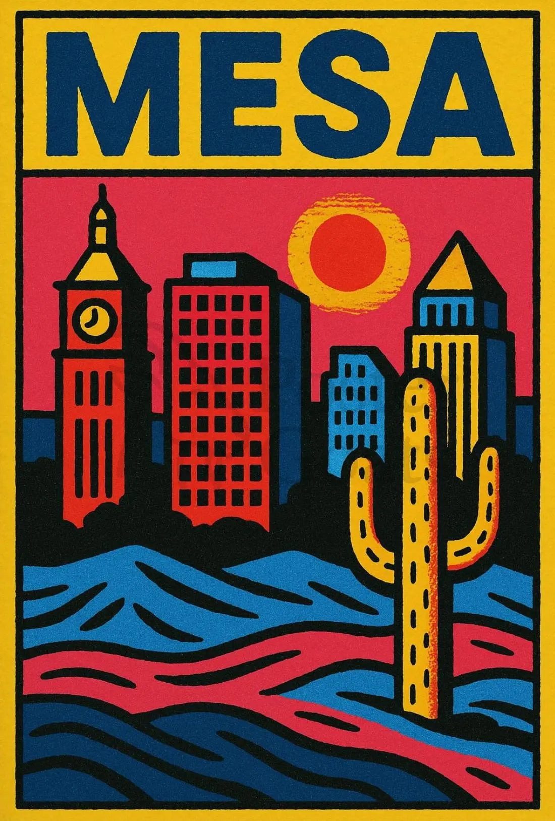 Mesa Cityscape with Cactus Desert Theme Travel Poster PosterGoat