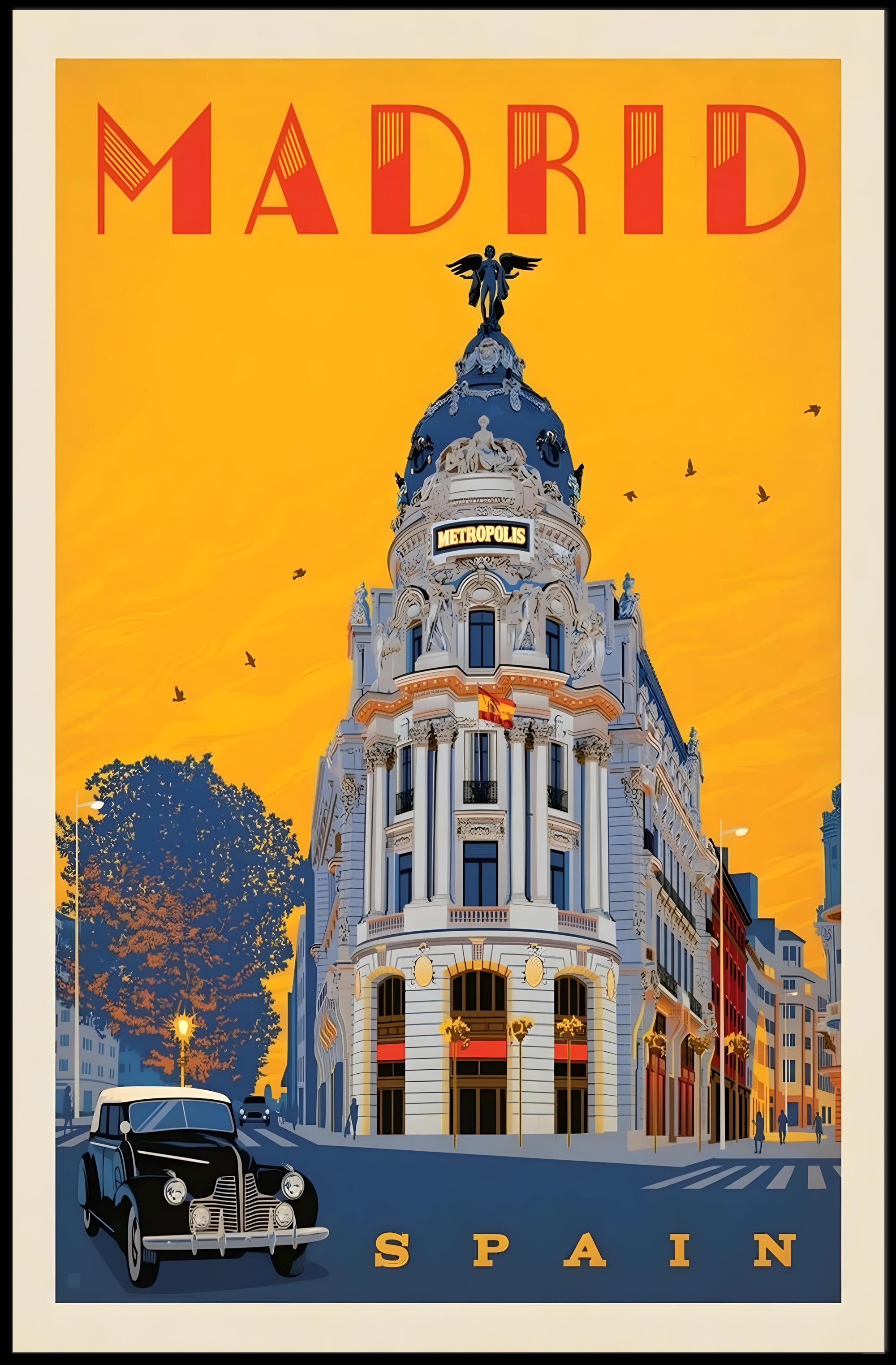 Metropolis Building Madrid Art Deco Travel Poster PosterGoat