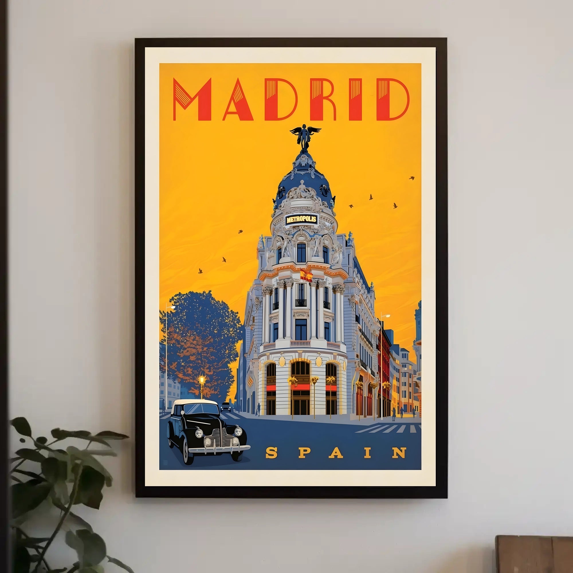 Metropolis Building Madrid Art Deco Travel Poster PosterGoat
