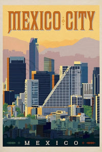Mexico City Skyline Vintage Travel Poster PosterGoat