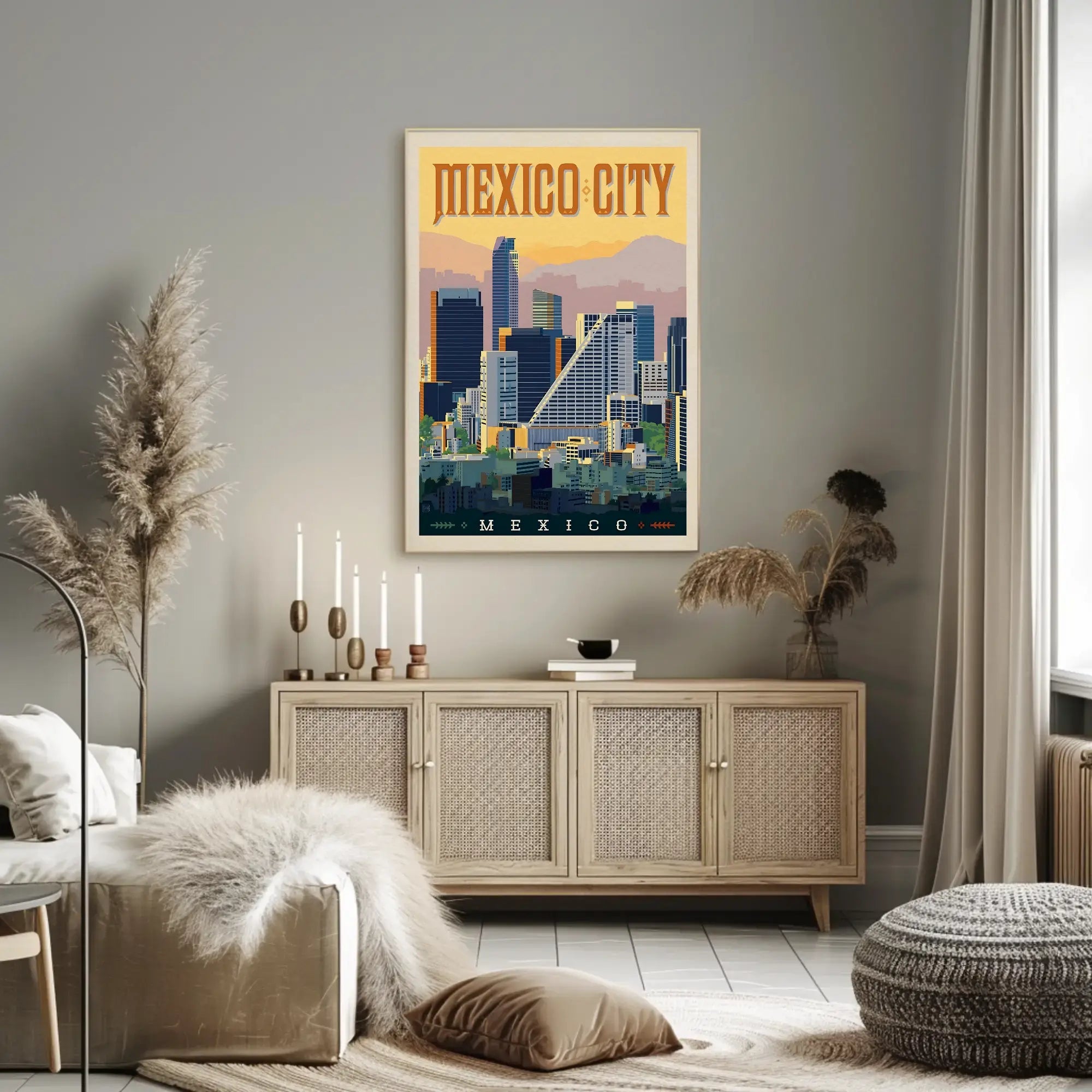 Mexico City Skyline Vintage Travel Poster PosterGoat