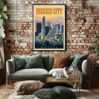 Mexico City Skyline Vintage Travel Poster PosterGoat