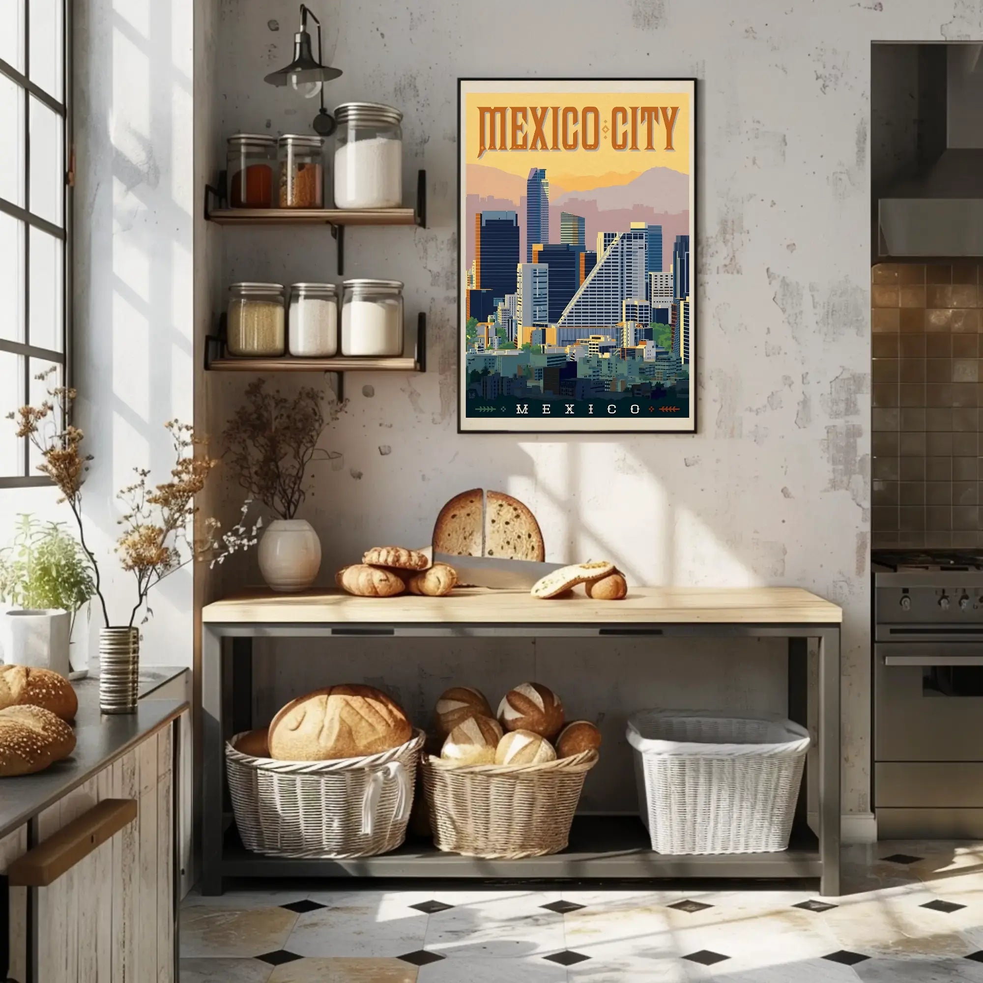 Mexico City Skyline Vintage Travel Poster PosterGoat