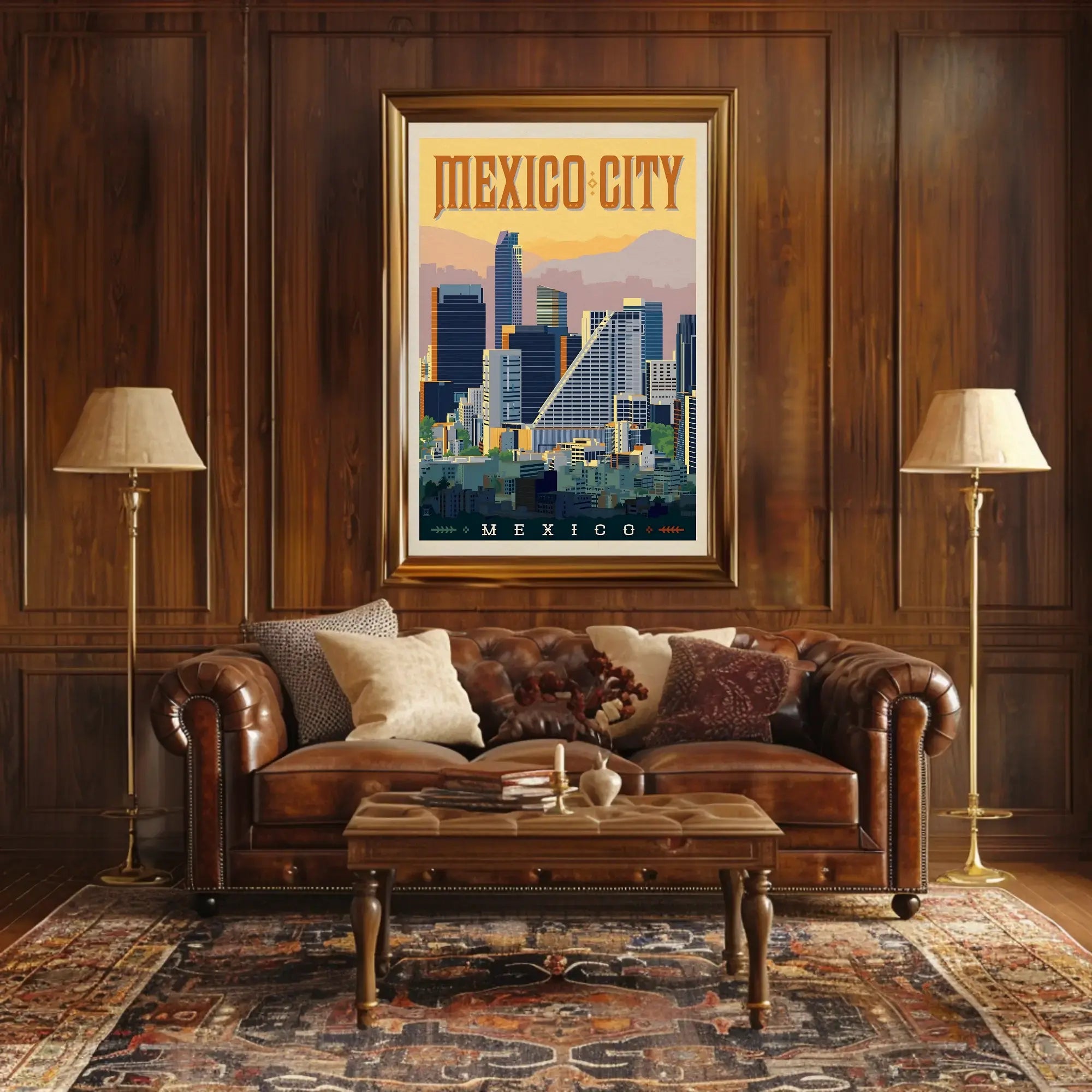 Mexico City Skyline Vintage Travel Poster PosterGoat