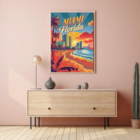 Miami Beach Sunset Vintage Travel Poster PosterGoat