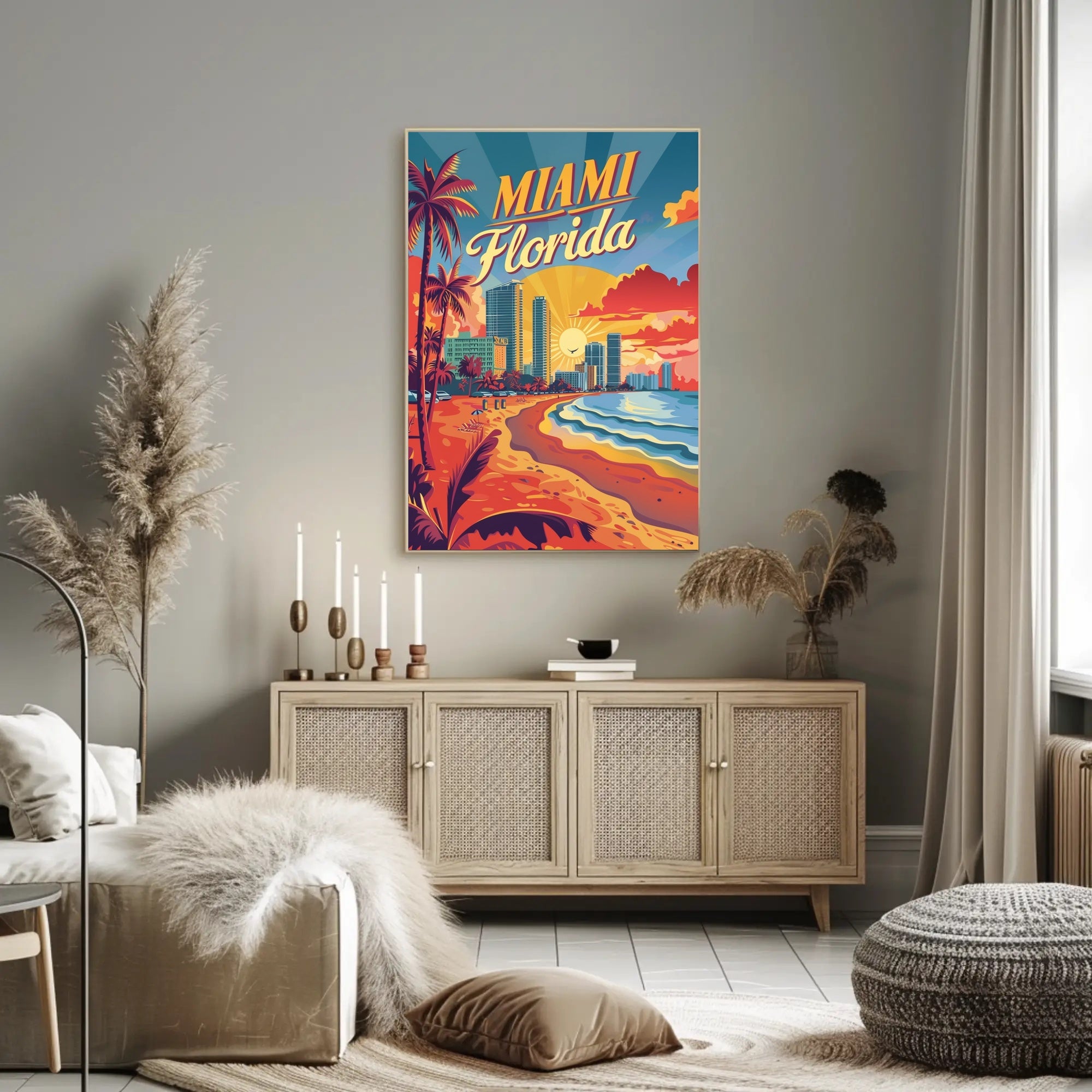 Miami Beach Sunset Vintage Travel Poster PosterGoat