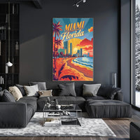 Miami Beach Sunset Vintage Travel Poster PosterGoat