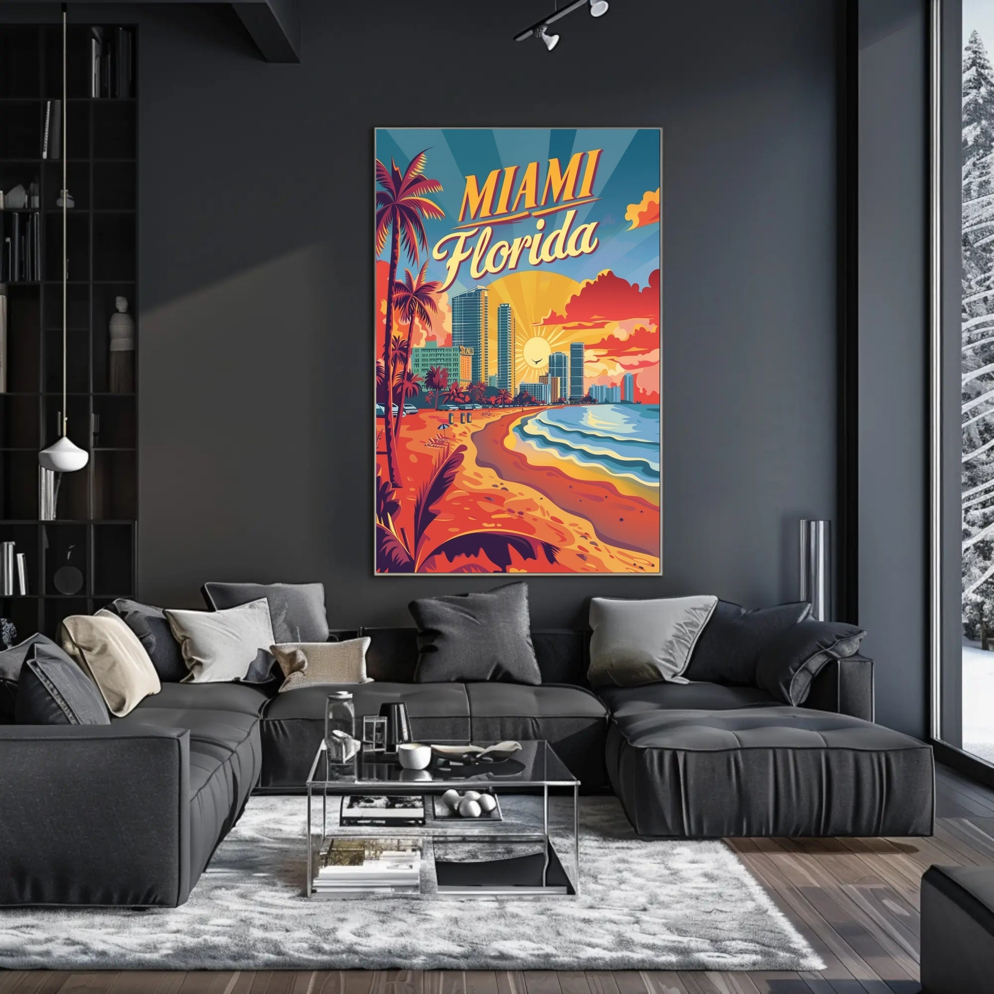 Miami Beach Sunset Vintage Travel Poster PosterGoat