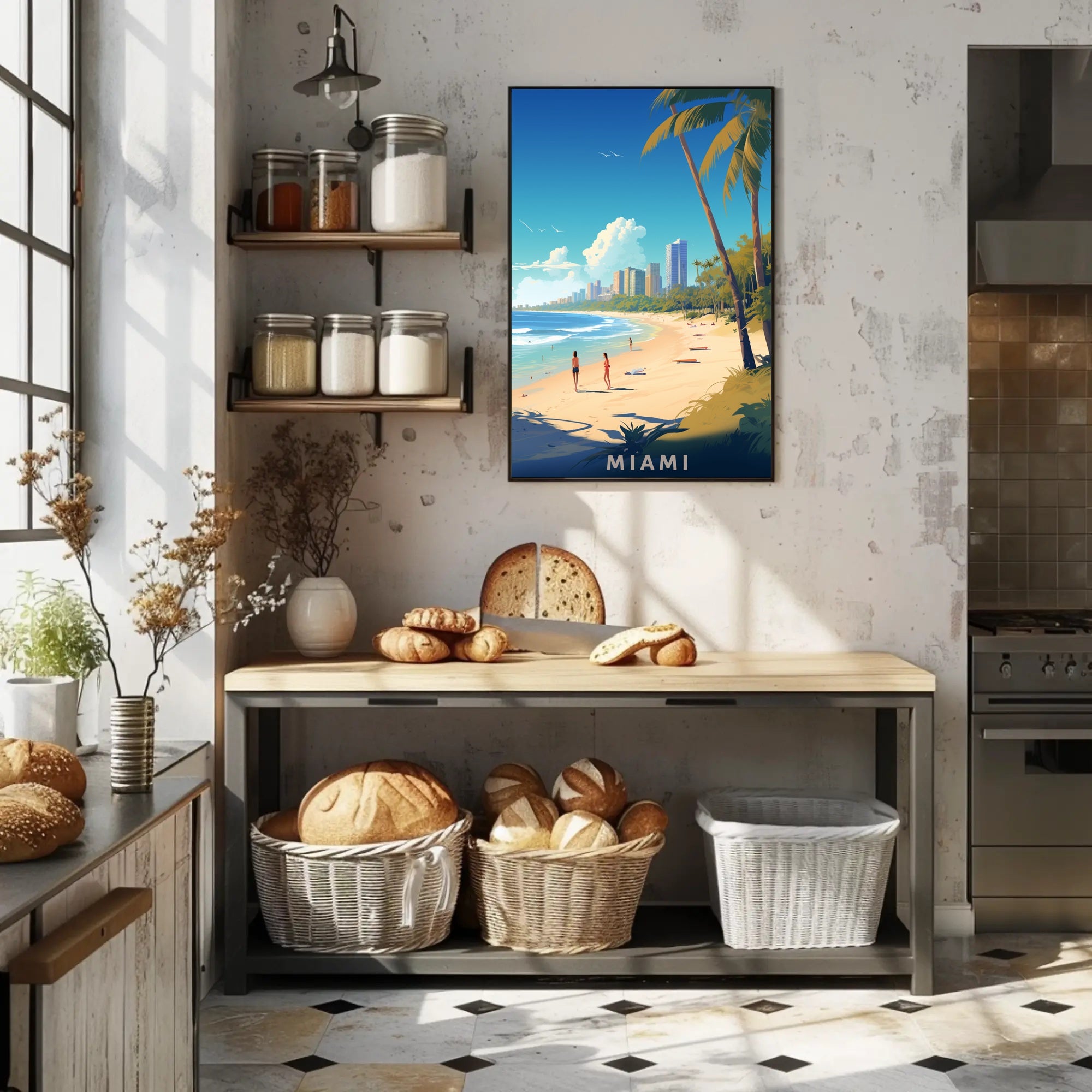 Miami Beach Vibes: Modern Cityscape Travel Poster PosterGoat