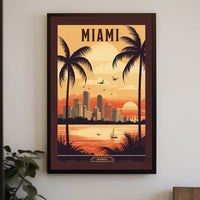Miami Sunset Vintage Travel Scene Urban or Cityscape Poster PosterGoat