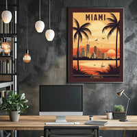 Miami Sunset Vintage Travel Scene Urban or Cityscape Poster PosterGoat