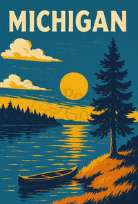 Michigan Lakeside Sunrise Travel Poster PosterGoat