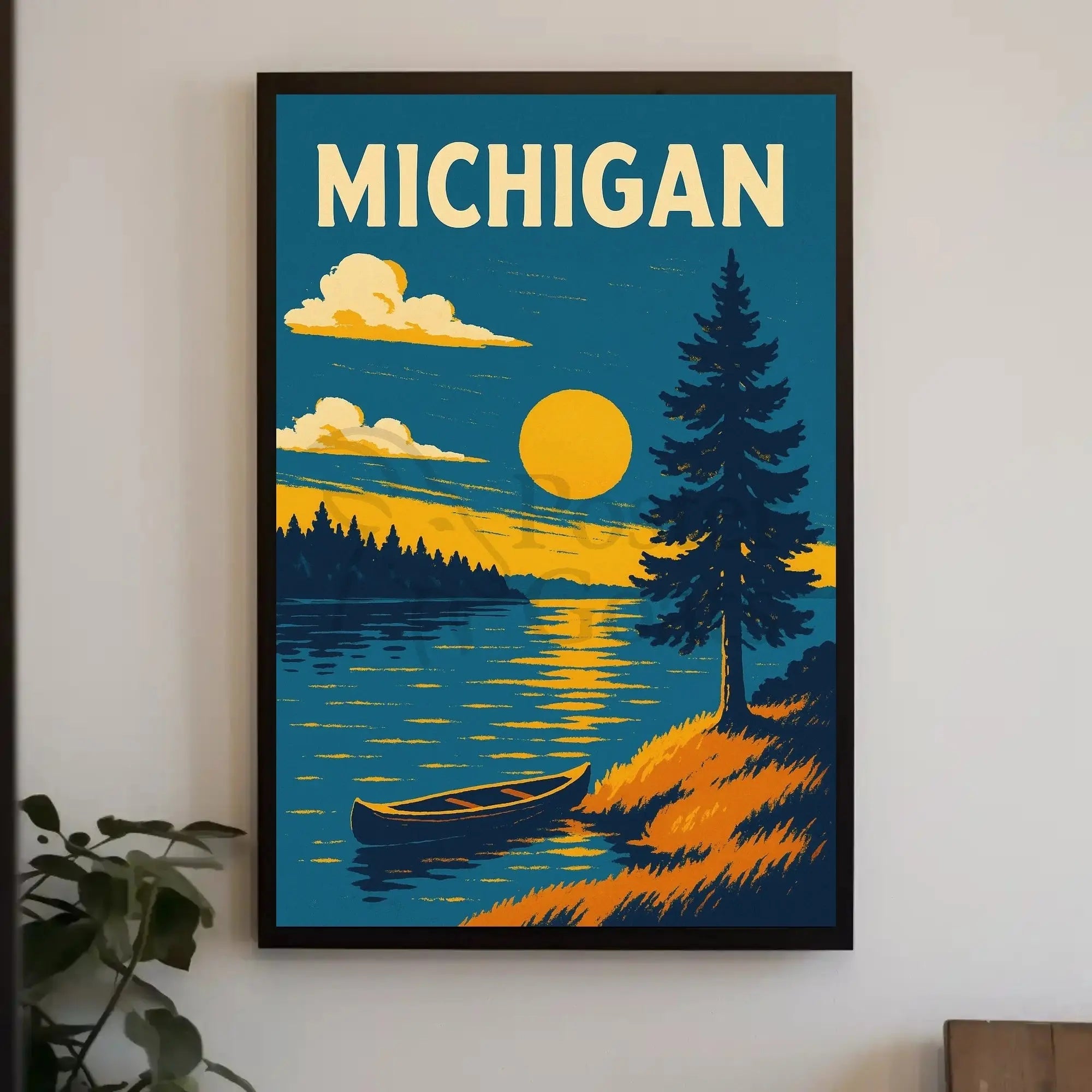 Michigan Lakeside Sunrise Travel Poster PosterGoat