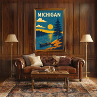 Michigan Lakeside Sunrise Travel Poster PosterGoat
