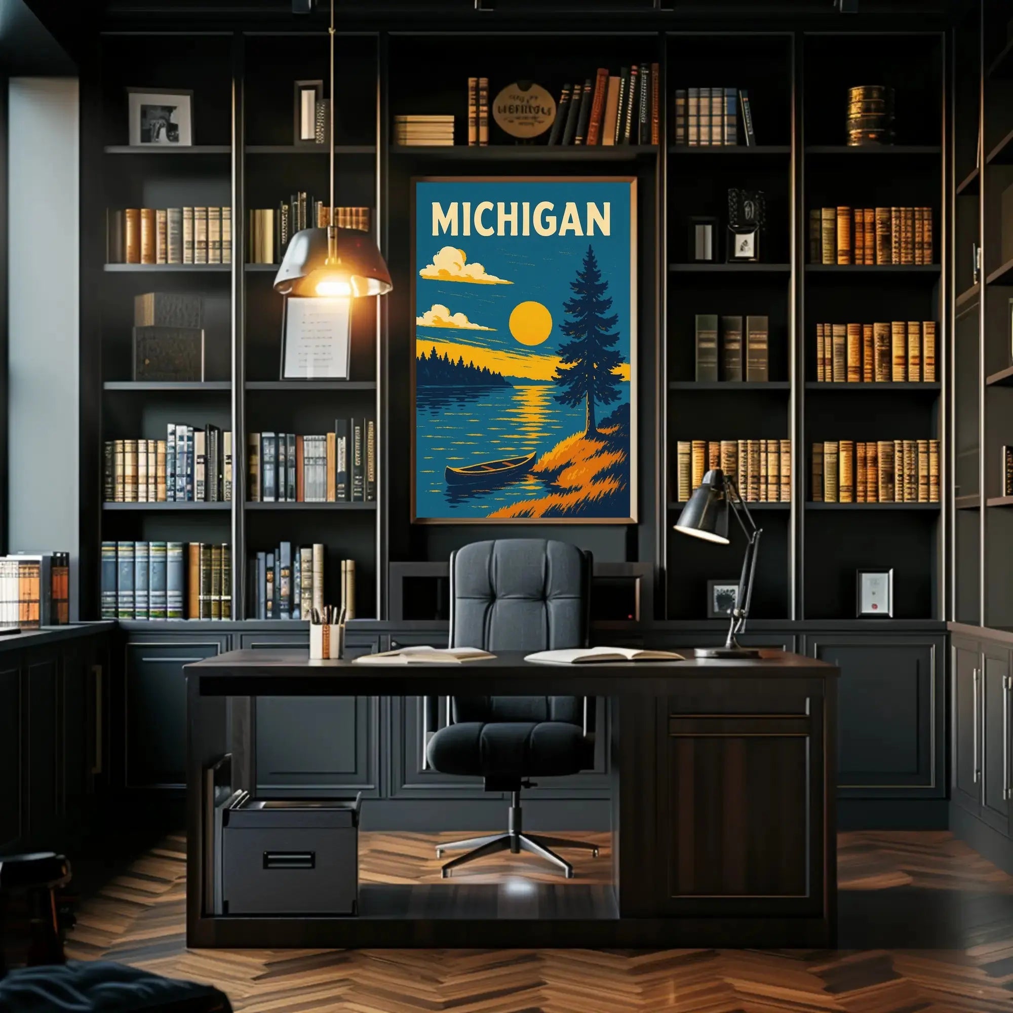 Michigan Lakeside Sunrise Travel Poster PosterGoat