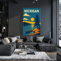 Michigan Lakeside Sunrise Travel Poster PosterGoat