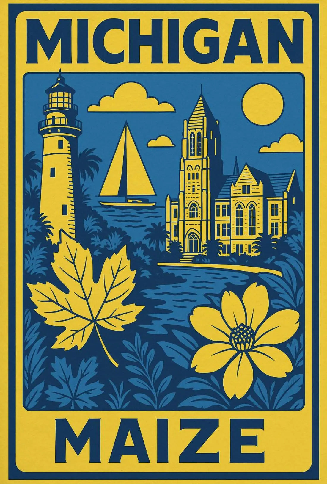 Michigan Maritime Scene with Lighthouse Travel Poster PosterGoat