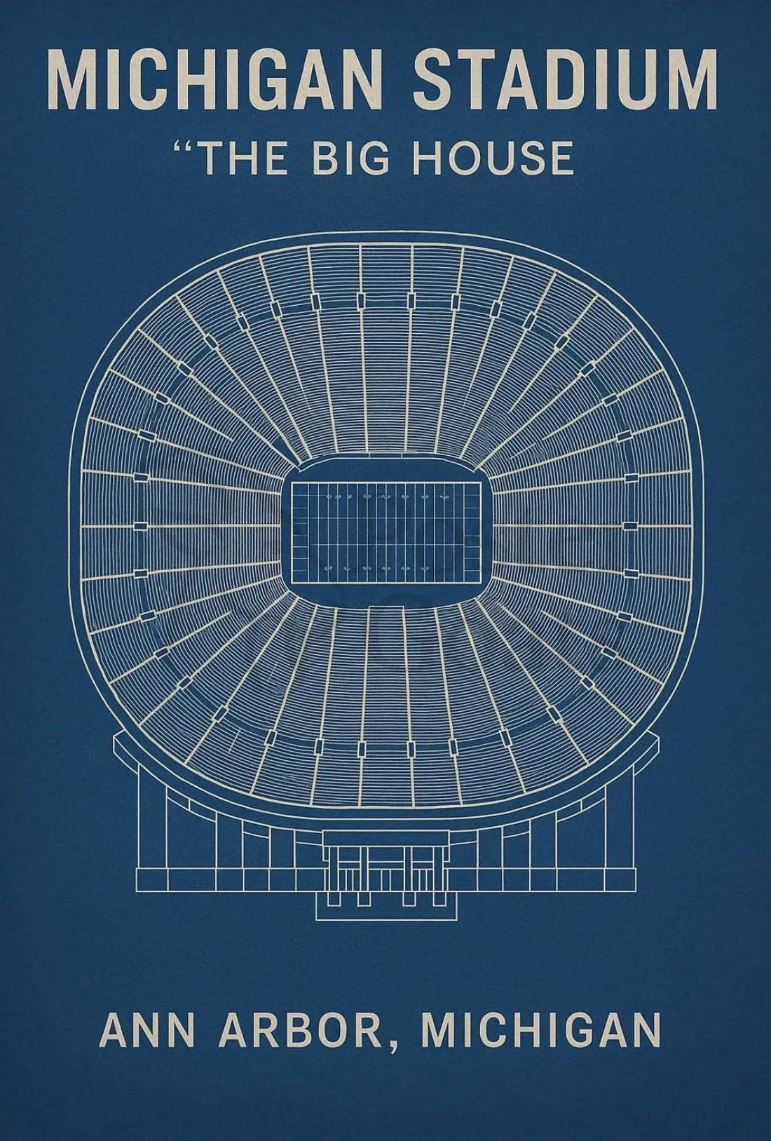 Michigan Stadium Blueprint Art Celebrating Design Sports Poster PosterGoat