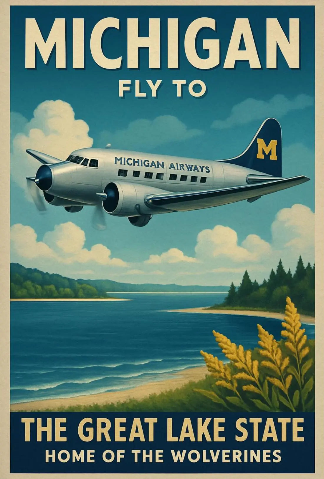 Michigan Vintage Travel Art: The Great Lake State Poster PosterGoat