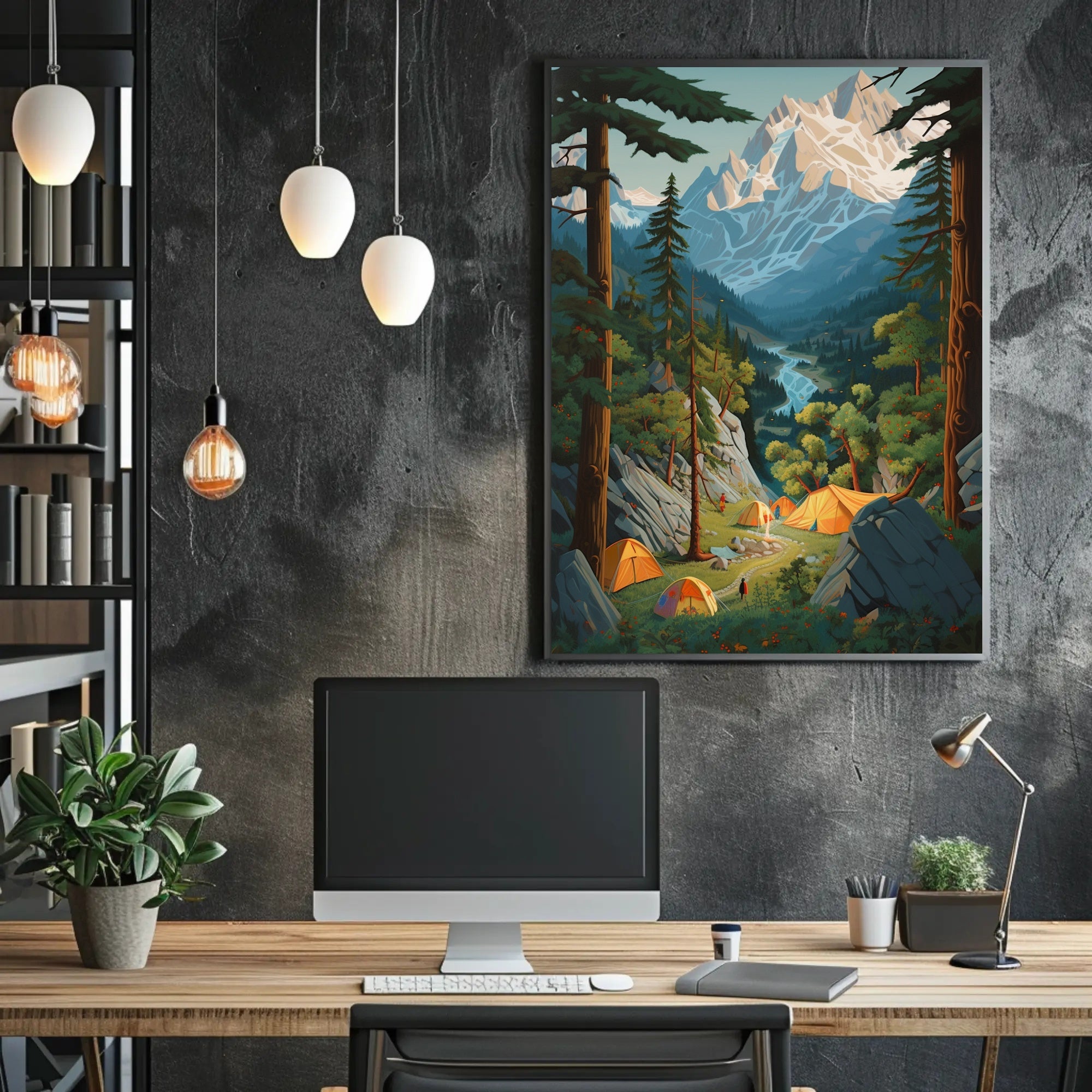 Mid-Century Inspired Serene Campsite Travel Poster PosterGoat