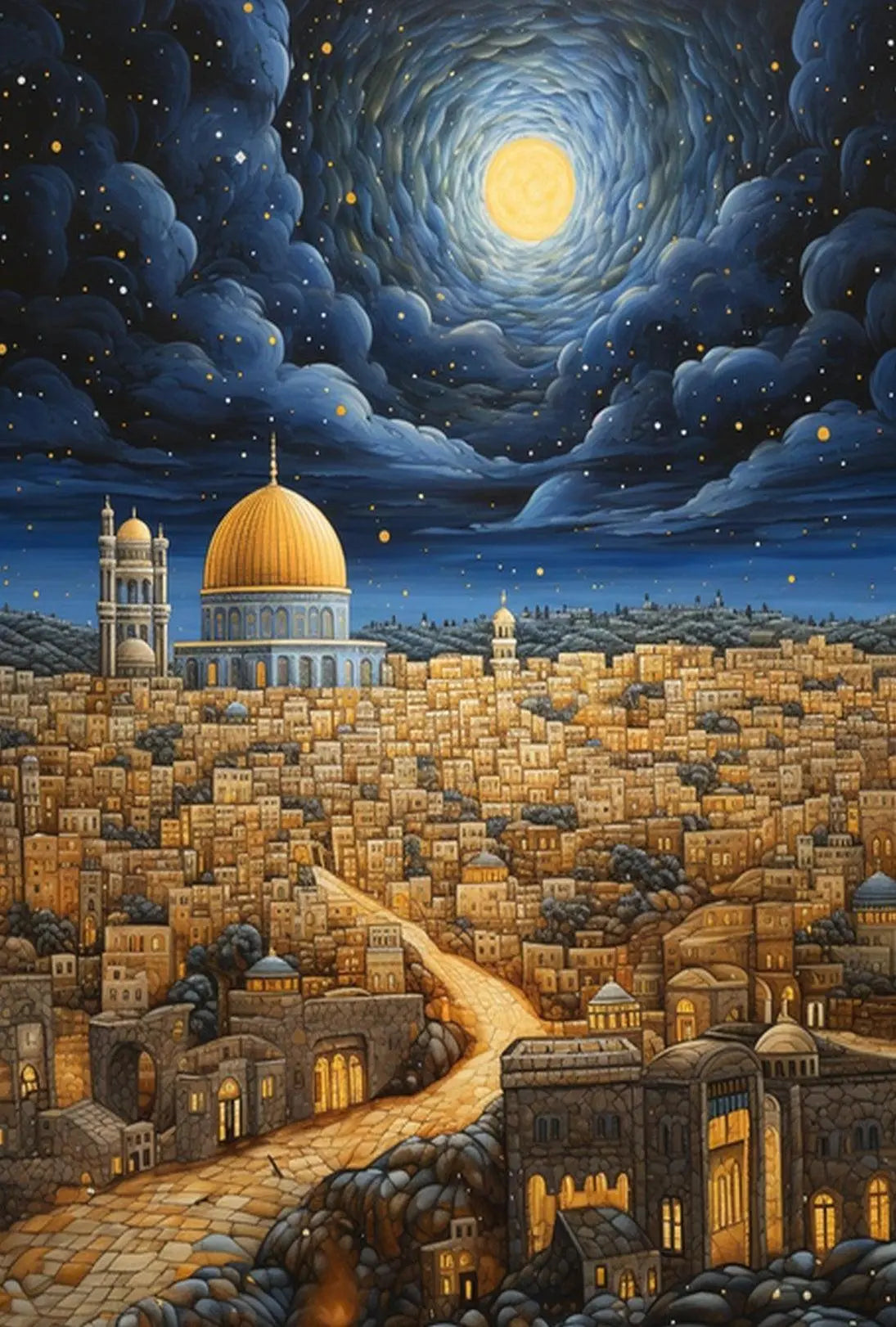 Middle Eastern Cityscape Night View Artistic Poster PosterGoat