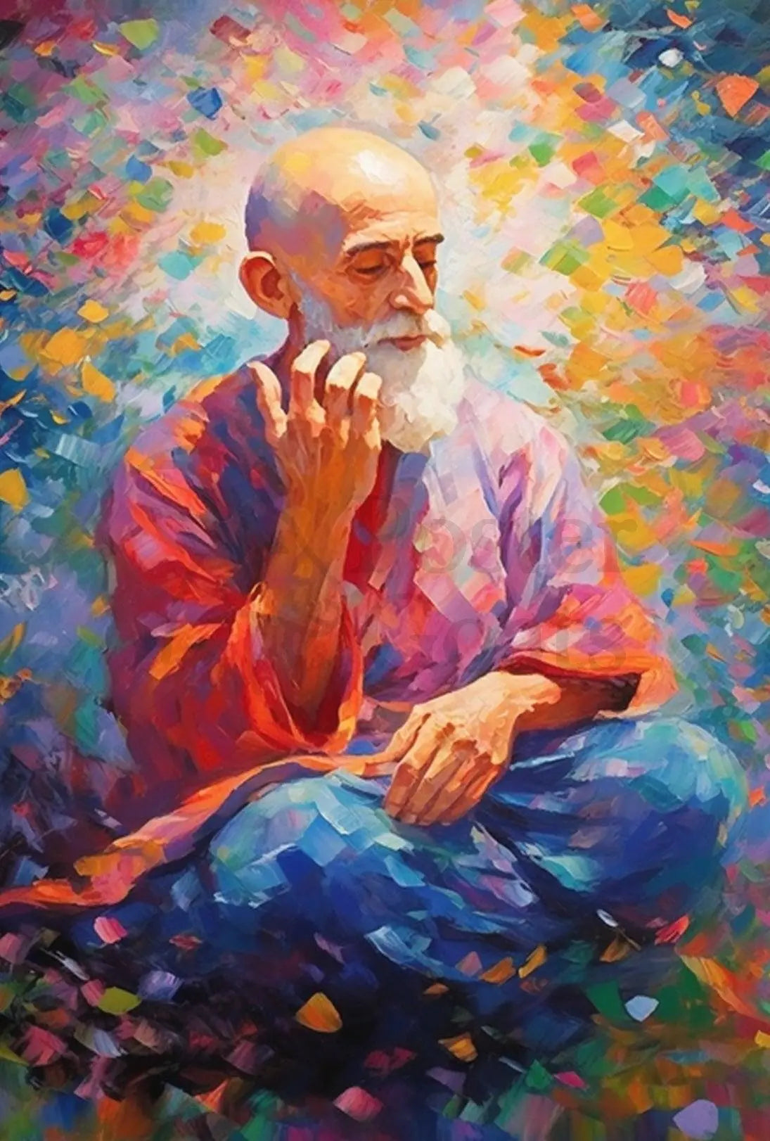 Mindful Elder's Serenity in Meditation Artistic Poster PosterGoat