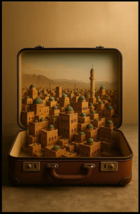 Miniature Cityscape in Suitcase: Surreal Urban Cityscape Poster PosterGoat