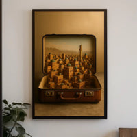 Miniature Cityscape in Suitcase: Surreal Urban Cityscape Poster PosterGoat