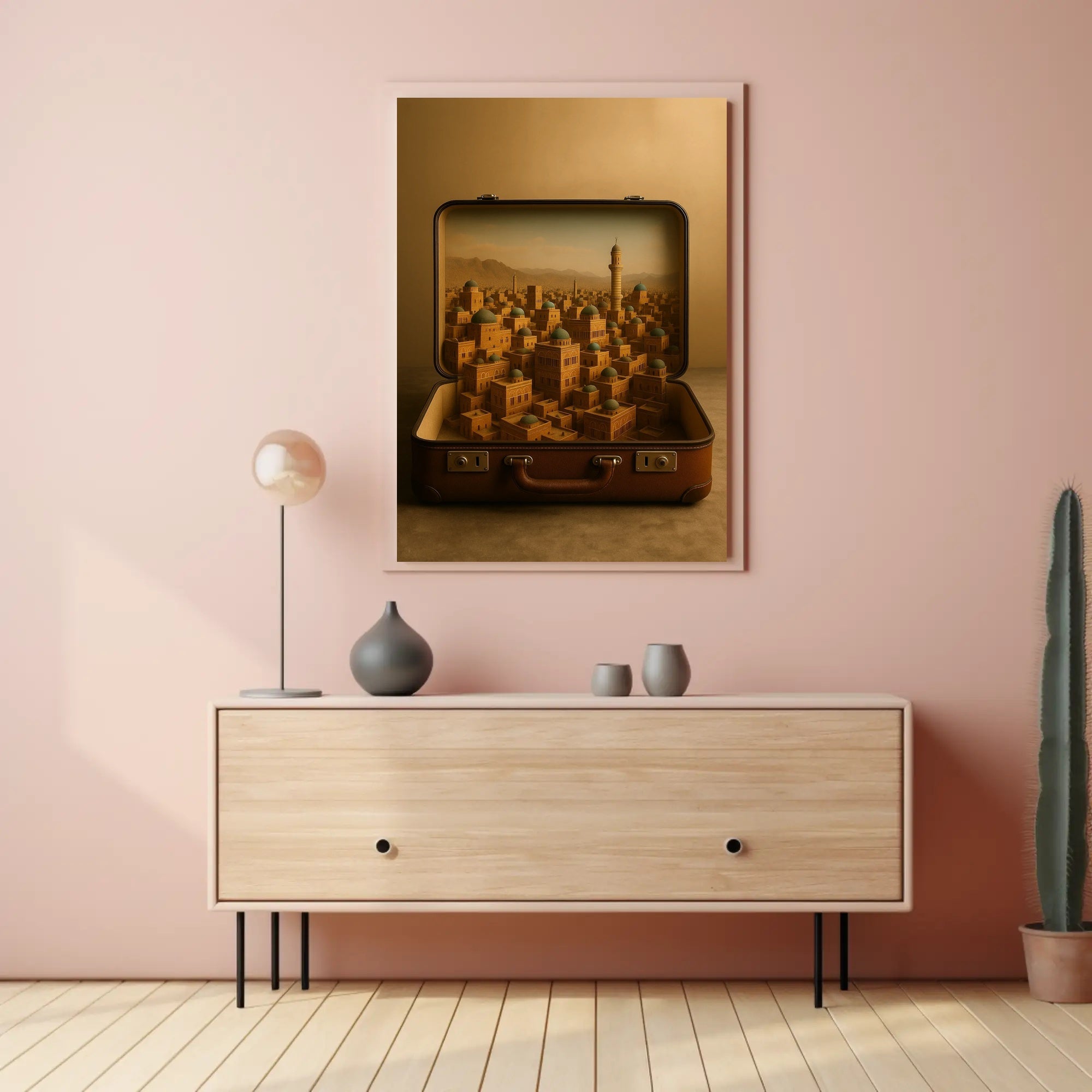 Miniature Cityscape in Suitcase: Surreal Urban Cityscape Poster PosterGoat