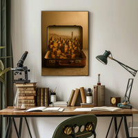 Miniature Cityscape in Suitcase: Surreal Urban Cityscape Poster PosterGoat
