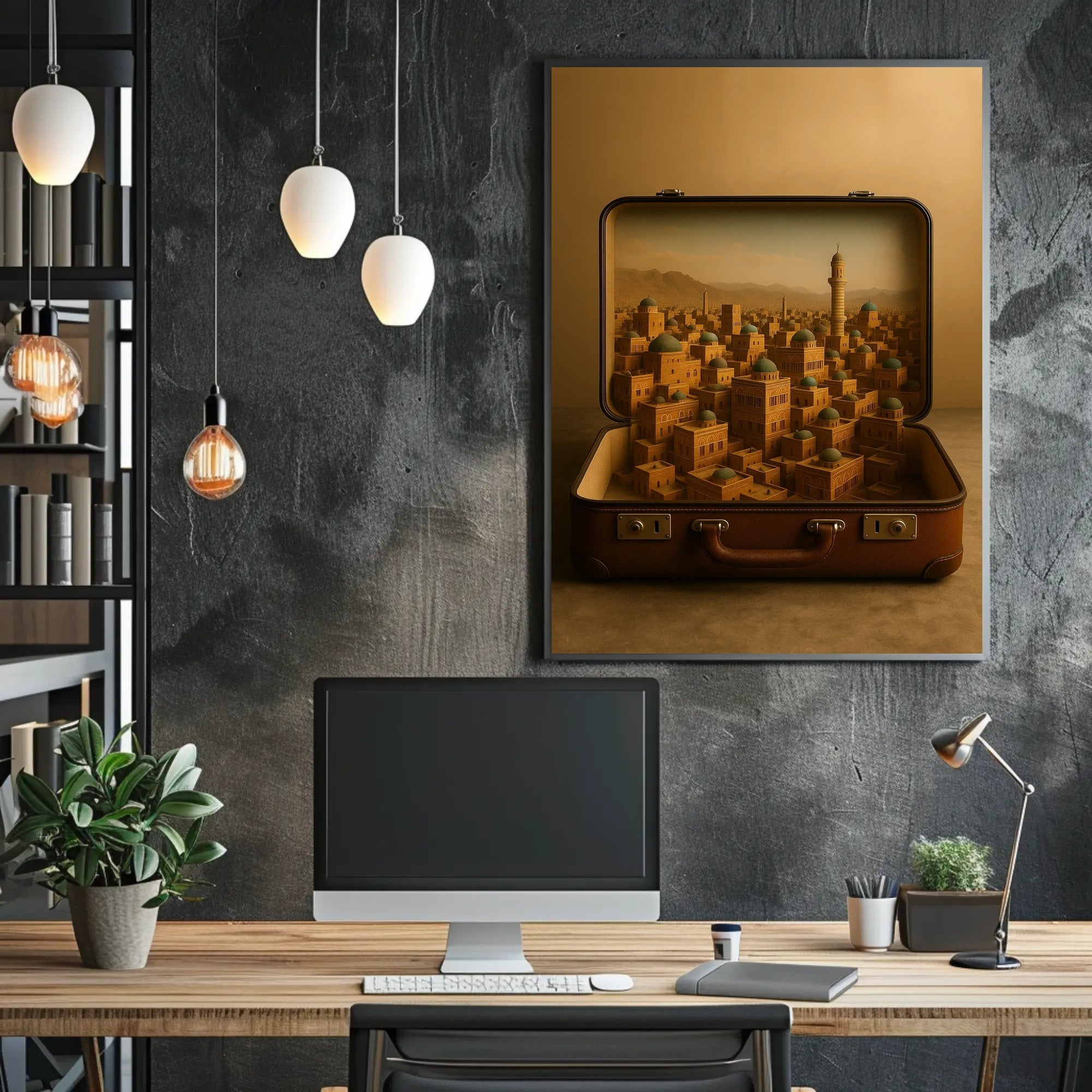 Miniature Cityscape in Suitcase: Surreal Urban Cityscape Poster PosterGoat