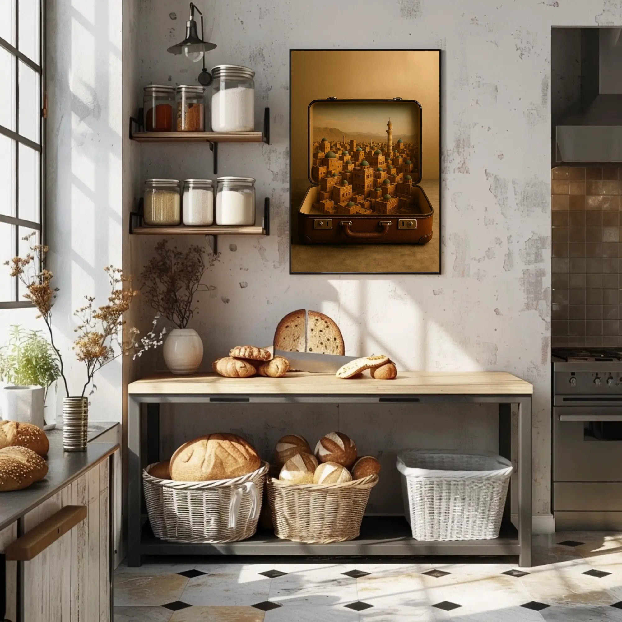 Miniature Cityscape in Suitcase: Surreal Urban Cityscape Poster PosterGoat