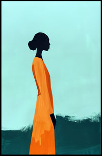 Minimalist Silhouette with Orange Dress - Abstract Artistic Poster PosterGoat