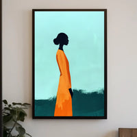 Minimalist Silhouette with Orange Dress - Abstract Artistic Poster PosterGoat