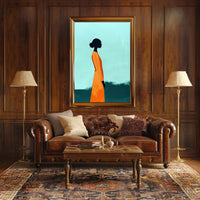 Minimalist Silhouette with Orange Dress - Abstract Artistic Poster PosterGoat