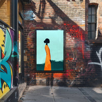Minimalist Silhouette with Orange Dress - Abstract Artistic Poster PosterGoat