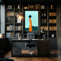 Minimalist Silhouette with Orange Dress - Abstract Artistic Poster PosterGoat