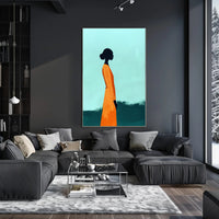 Minimalist Silhouette with Orange Dress - Abstract Artistic Poster PosterGoat