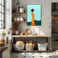 Minimalist Silhouette with Orange Dress - Abstract Artistic Poster PosterGoat