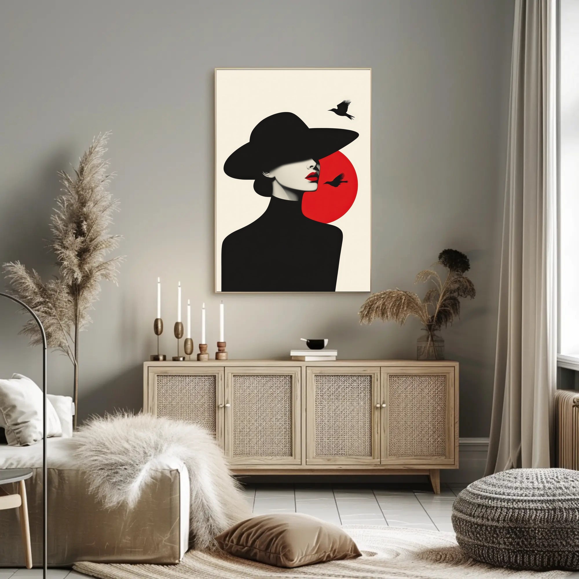 Minimalist Woman with Birds Artistic Poster PosterGoat