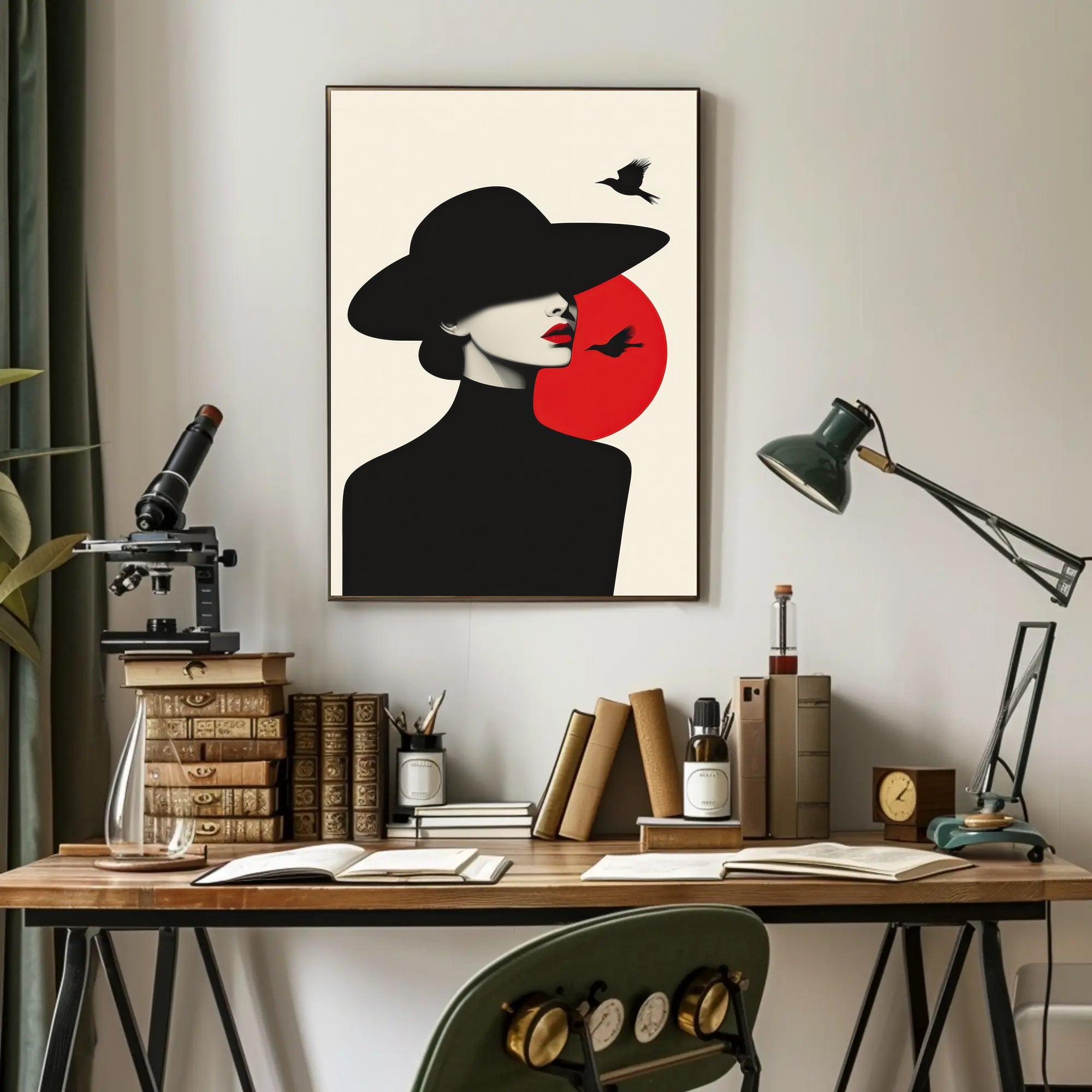 Minimalist Woman with Birds Artistic Poster PosterGoat
