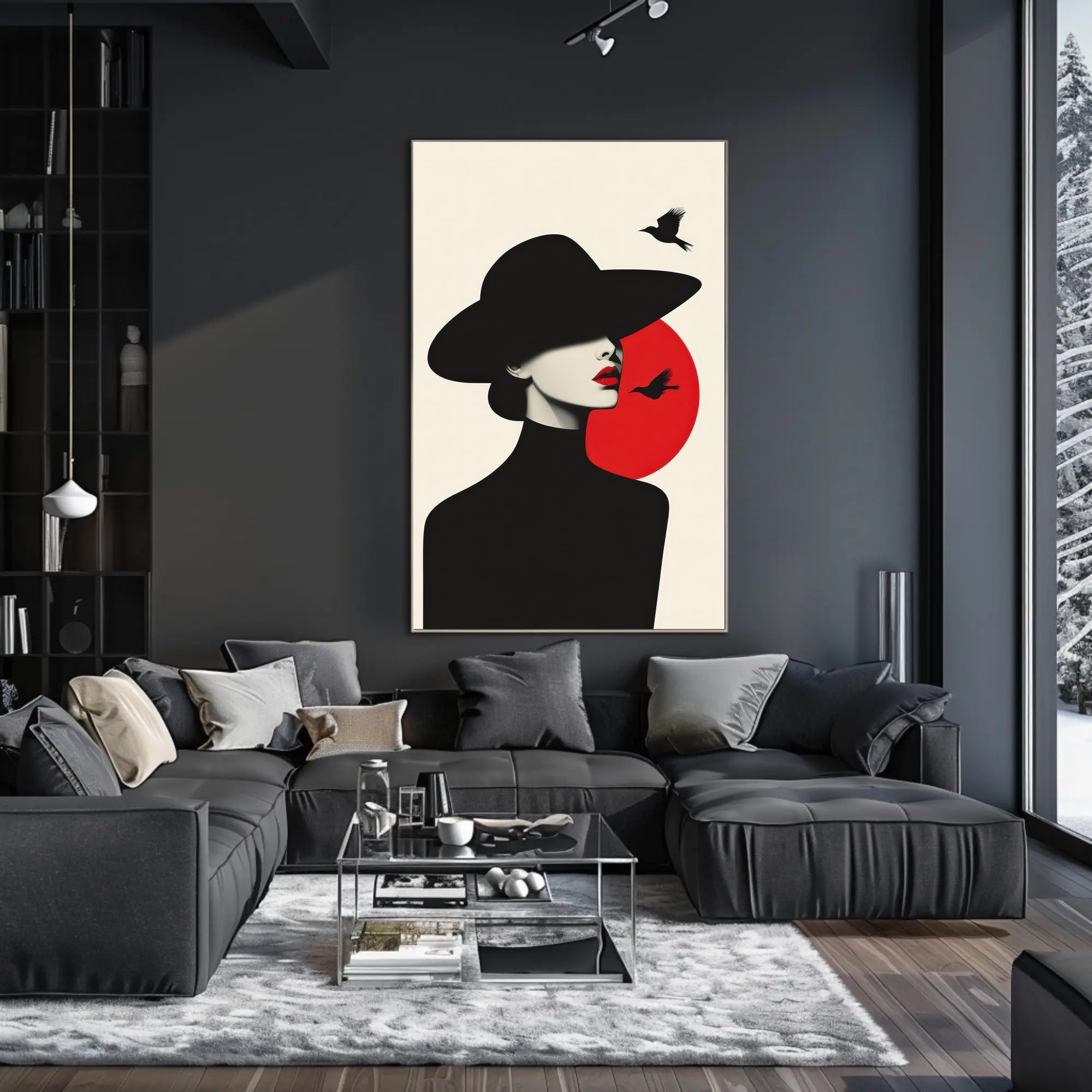 Minimalist Woman with Birds Artistic Poster PosterGoat