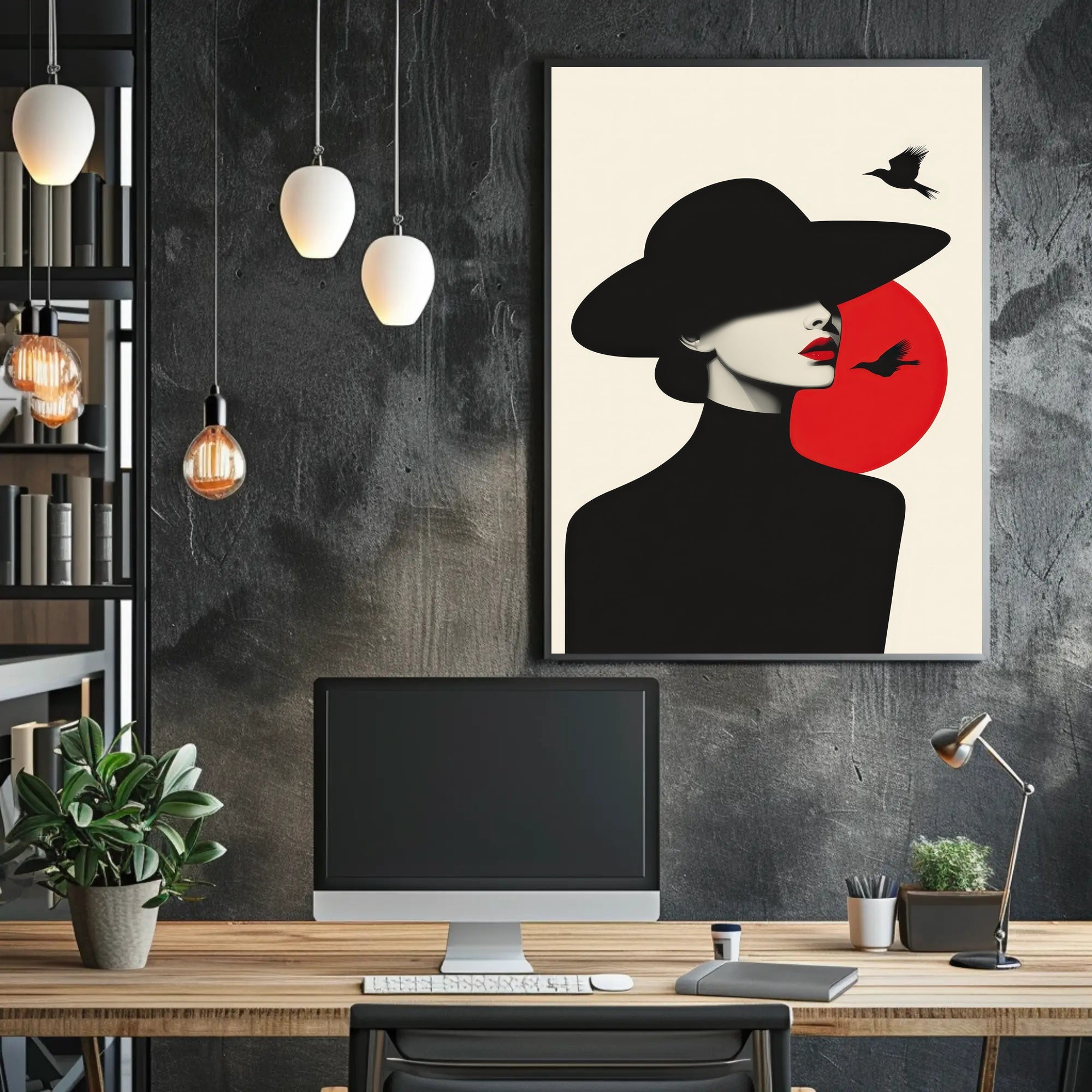 Minimalist Woman with Birds Artistic Poster PosterGoat