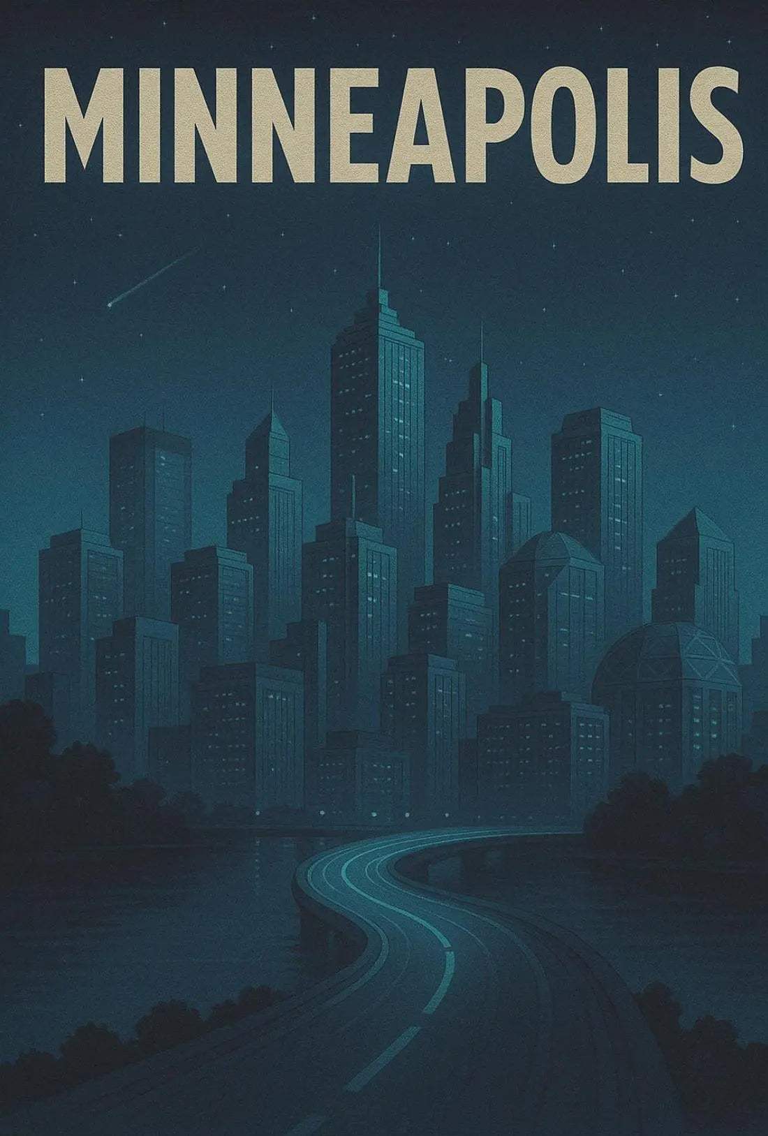 Minneapolis Nighttime Skyline Travel Poster PosterGoat