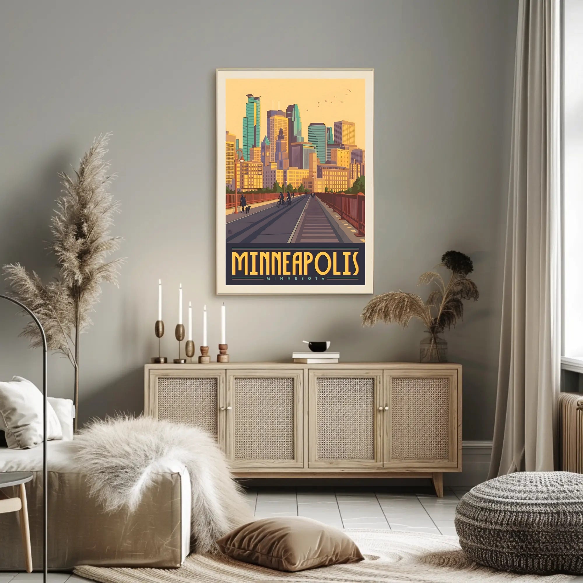 Minneapolis Skyline Retro Travel Poster PosterGoat
